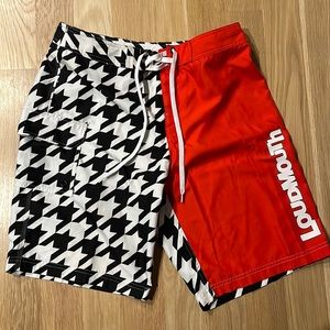 Loudmouth bathing suit/ board short. Size 34. Red and black.